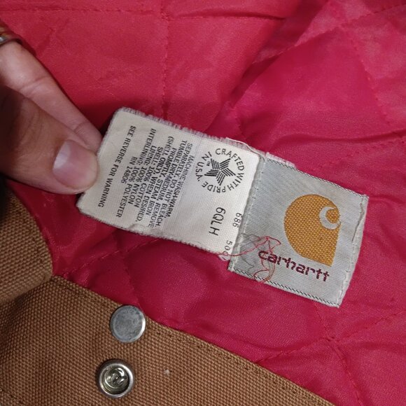 VINTAGE Carhartt Replacement Hood Quilt Lined Duck Brown Canvas Drawstring Snap - Picture 2 of 5
